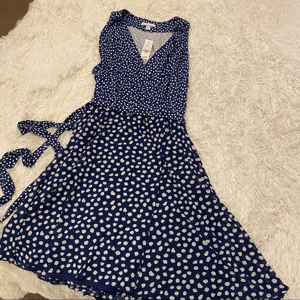 NY&Co Navy & White Polka dot belted dress
